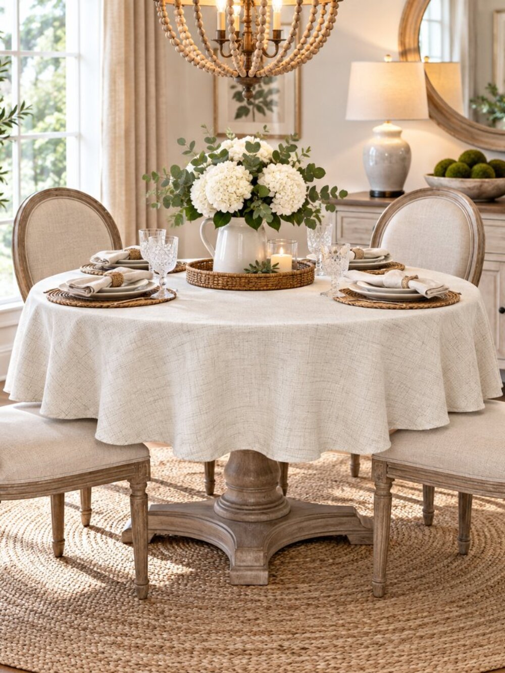 Brussels Bardwil Fabric Tablecloth 70" Rd Round Tan Beige Easy Care Summer